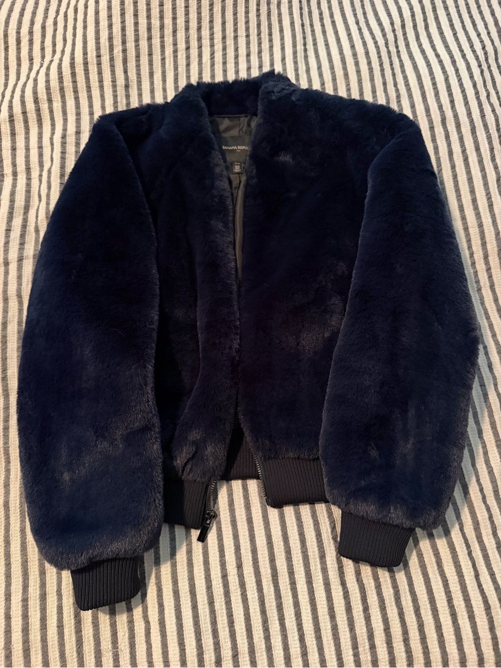 Banana Republic Dark Navy Faux Fur Bomber Jacket